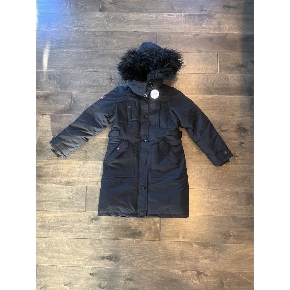 Canada Weather Gear Long Puffer Parka Coat, Black with Black Fur Trim Small